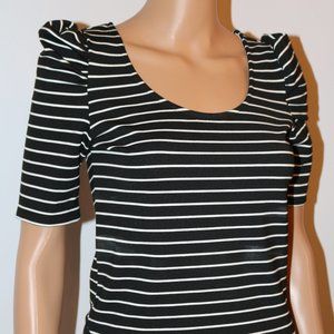 Torn by Ronny Kobo Black White Stripe Puff Sleeve